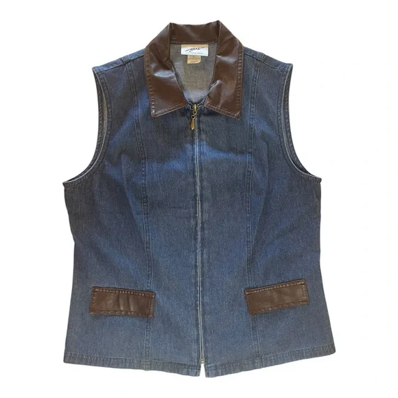 Graff Vintage Denim Vest w/ Leather Trim Collar & Pockets - Picture 11 of 11